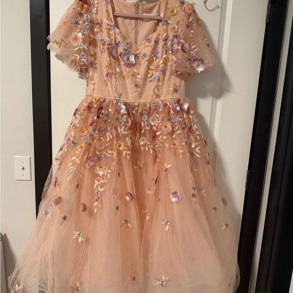 JessaKae Peach Floral Embroidered Dress